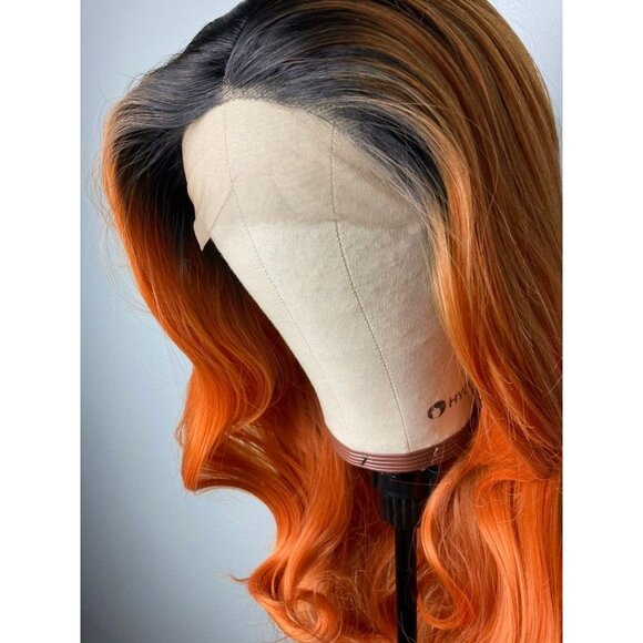Black Rooted Cooper Orange Wig - Picture 4 of 9